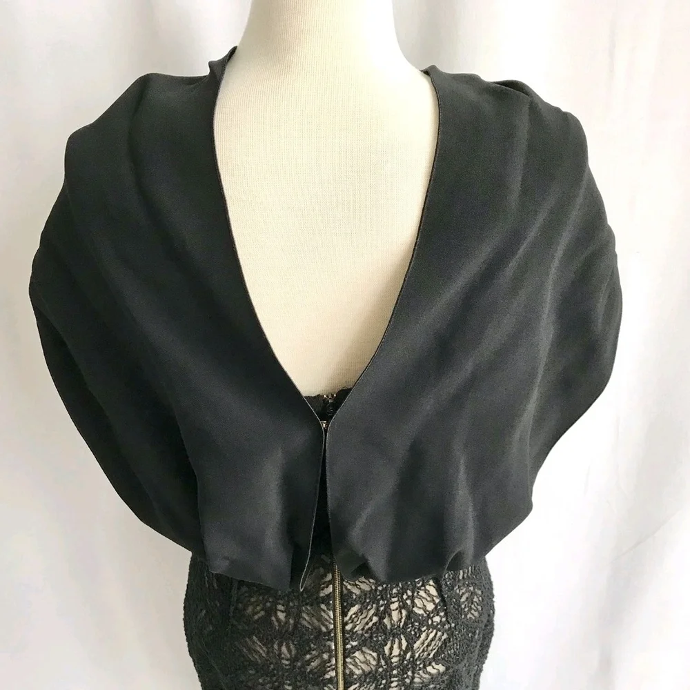 R'13 ICONIC ROLAND MOURET AVALON black/beige cotton blend/lace draped dress 4 - Picture 11 of 13